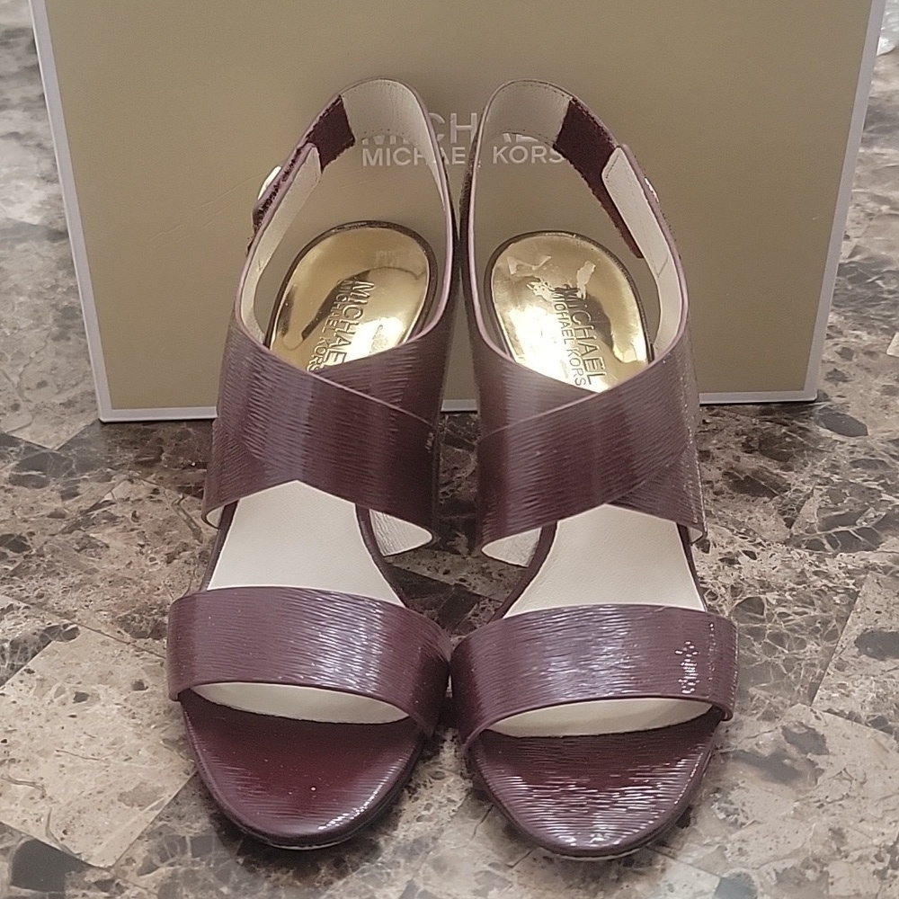Michael Kors Joselle Open Toe Merlot Leather Heel Sandals 8M